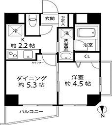 デュオステージ白金高輪 5階1DKの間取り