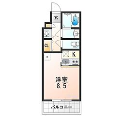 ホワイトハイムKAGAMIISHI 3階1Kの間取り