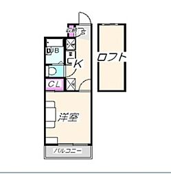 レオパレスファイン 2階1Kの間取り