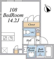 ウインドテラス津田沼 1階ワンルームの間取り