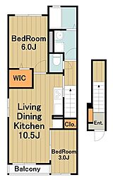 カメリヤウッド 2階1LDKの間取り