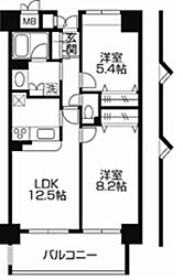ウィンベル我孫子 8階2LDKの間取り