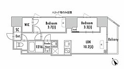 グランパセオ蔵前2 5階2LDKの間取り