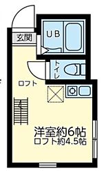 ロックガーデンズ三ツ沢 2階ワンルームの間取り