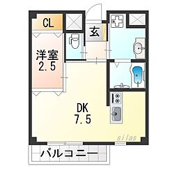 Osaka Metro御堂筋線 動物園前駅 徒歩8分の賃貸マンション 2階1DKの間取り