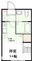 ハーミットクラブハウス磯子屏風浦 2階ワンルームの間取り