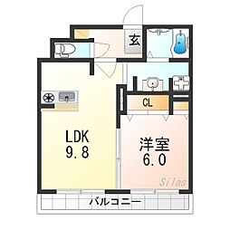 サンクレール 2階1LDKの間取り