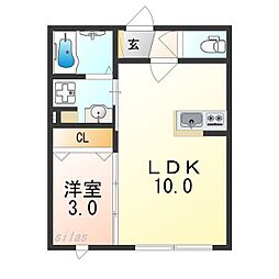 泉大津市東港町アパート 1LDKの間取図画像