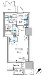 晴海フラッグ ポートヴィレッジ A棟 14階ワンルームの間取り