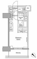ザ・パークハビオ月島フロント 4階ワンルームの間取り