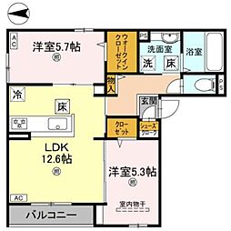 カームネス大泉II 3階2LDKの間取り