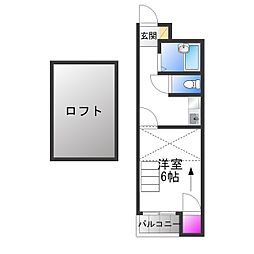 キッポー平野加美 1Kの間取図画像