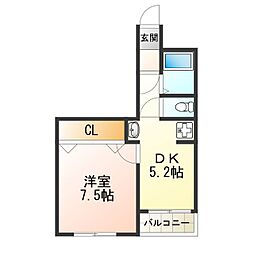 サンハイツ大領 1DKの間取図画像