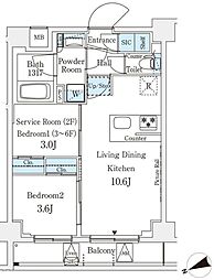 アジールコート山手動坂 2LDKの間取図画像