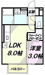 JR中央線 八王子駅 バス15分 中野北小下車 徒歩7分の賃貸アパート 1階1LDKの間取り