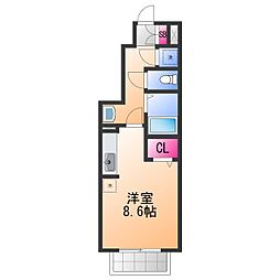 クレール幸 ワンルームの間取図画像