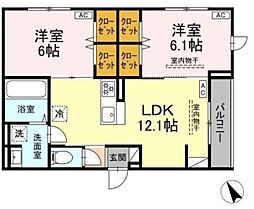 ドムスクレスト森野 2階2LDKの間取り