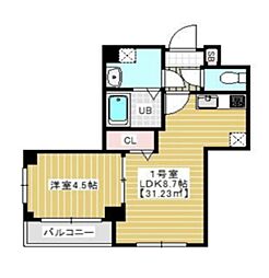 パインリーブス 201 2階1LDKの間取り