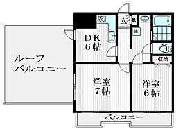 コリーヌ緑が丘A棟 2DKの間取図画像