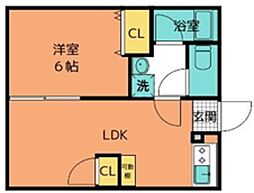 シティハイムグリーン 2階1LDKの間取り
