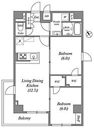 グランパセオ田端A 11階2LDKの間取り