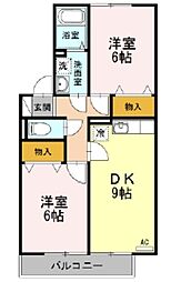 JR横浜線 相原駅 徒歩33分の賃貸アパート 1階2DKの間取り