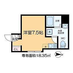 アミスタ小菅 1階ワンルームの間取り