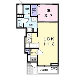 エスタシオンII 1階1LDKの間取り