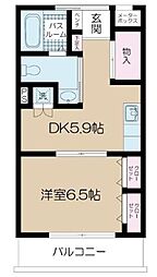 ルミエール綱島2号館 1DKの間取図画像