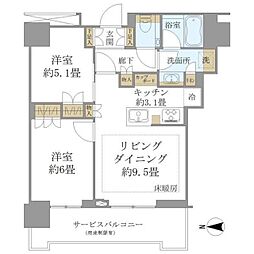 ザ・ヨコハマフロントタワー 2LDKの間取図画像