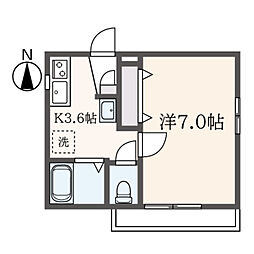 エスパシオ上原 1階1Kの間取り