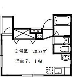 ルヴェドュソレイユ 2階ワンルームの間取り
