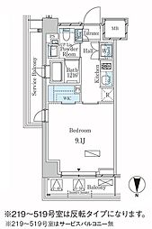 ラティエラ武蔵小杉 1Kの間取図画像