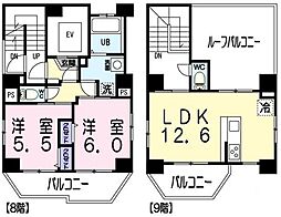 サンマルティーノ東麻布 8階2LDKの間取り