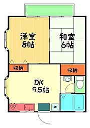 コーポ栄 2階2DKの間取り