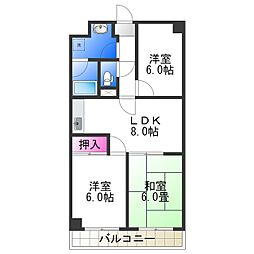 JR阪和線 津久野駅 徒歩5分の賃貸マンション 4階3LDKの間取り