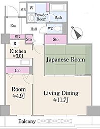 ハイエスト荻窪 13階2LDKの間取り