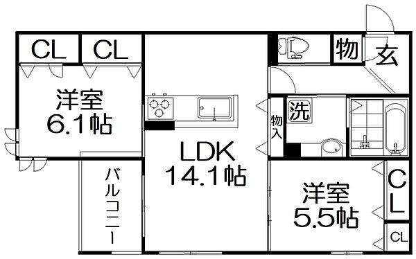 Arcobaleno 303｜大阪府枚方市伊加賀西町(賃貸アパート2LDK・3階・63.09㎡)の写真 その2