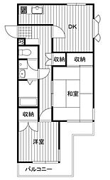奈良町ハイツ 2LDKの間取図画像