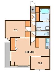 小峰ハイツ 2LDKの間取図画像