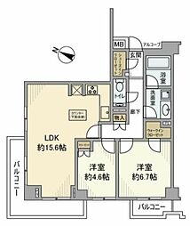 小田急小田原線 参宮橋駅 徒歩3分の賃貸マンション 2階2LDKの間取り