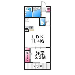 サニーコート三宝 1LDKの間取図画像
