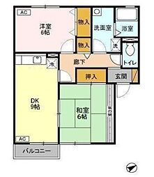 プラムヴィラ 2階2DKの間取り