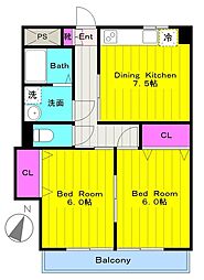 メイプルハウス 1階2DKの間取り
