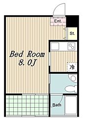 Gardens Flat 3階ワンルームの間取り
