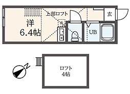 ヒルズ屏風浦 2階ワンルームの間取り