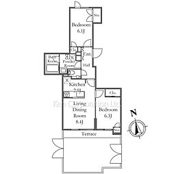 ロイヤルシーズン成城2 1階2LDKの間取り
