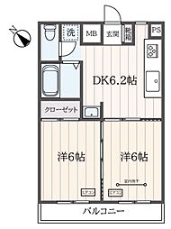 ルミエール 4階2DKの間取り