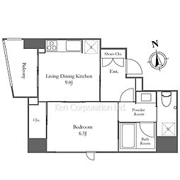 ライオンズフォーシア白金高輪 1LDKの間取図画像