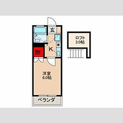 コスモ光が丘 2階1Kの間取り